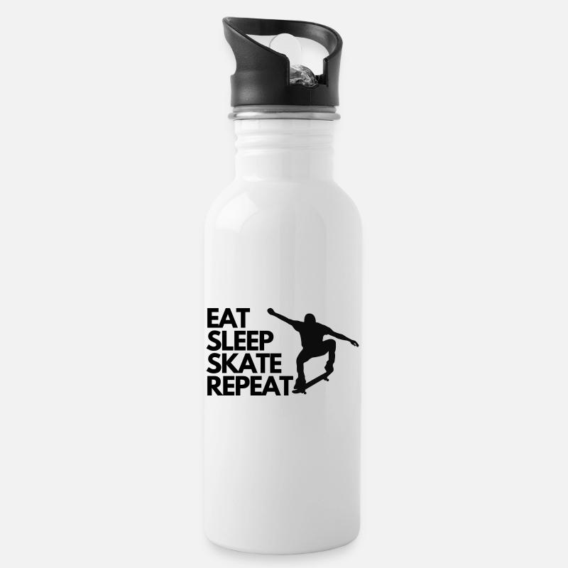 Skater Silhouette Kraftmove - Trinkflasche mit integriertem Trinkhalm - Weiß