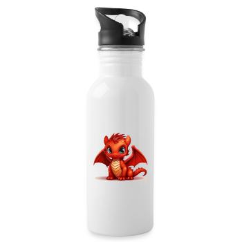 Kleiner roter Drache - Trinkflasche mit integriertem Trinkhalm - Weiß - Rechts