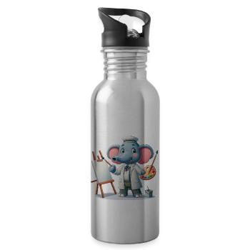 Cute Elephant Artist - Trinkflasche mit integriertem Trinkhalm - Lightsilver - Rechts