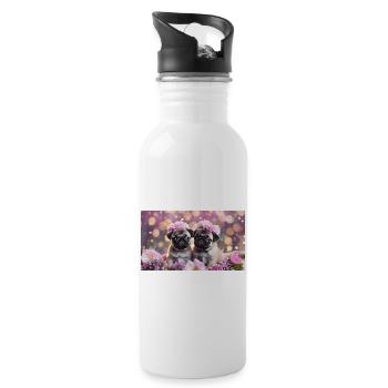 Mignons bébés chiens avec des couronnes de fleurs - Gourde avec paille intégrée - blanc - Droite