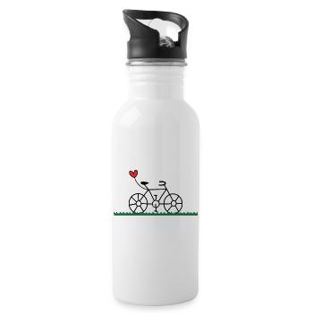 HERZ. HERZ. VALENTINSTAG. LIEBE. LIEBE. PAAR. - Trinkflasche mit integriertem Trinkhalm - Weiß - Rechts