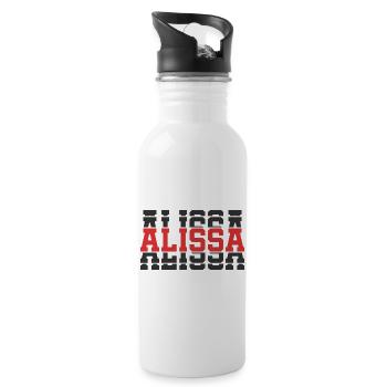 T-Shirt Alissa T-Shirt Geschenkidee gestapelter Text - Trinkflasche mit integriertem Trinkhalm - Weiß - Rechts