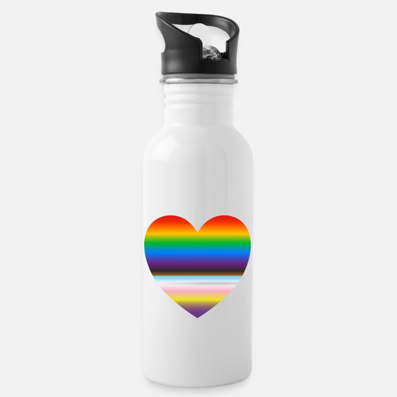 Inklusives Pride-Herz - Trinkflasche mit integriertem Trinkhalm - Weiß