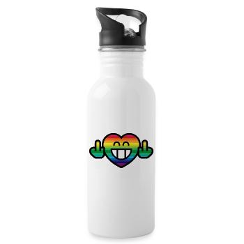 Emoticon Rainbow Grin Heart with Stinkfingers - Water bottle with straw - white - Right