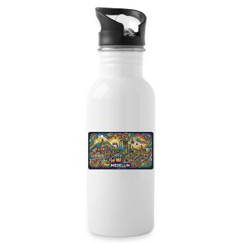 Medellin Columbia City Design - Water bottle with straw - white - Right