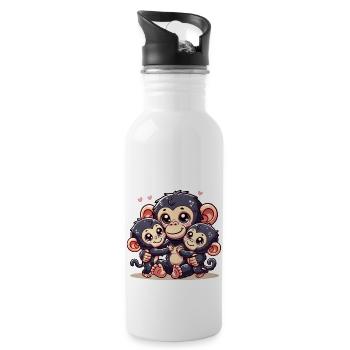 Loving Chimpanzee Parent With Two Cute Kids - Trinkflasche mit integriertem Trinkhalm - Weiß - Rechts