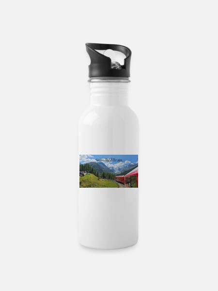 Train rouge suisse - Gourde avec paille intégrée - blanc