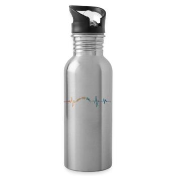 Retro Heartbeat Barbed Wire - Water bottle with straw - silver - Right