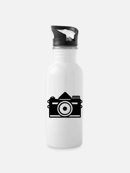 Kamera - Trinkflasche mit integriertem Trinkhalm - Weiß