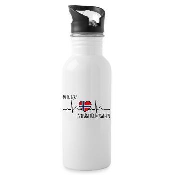 Mein Herz schlägt für Norwegen Skandinavien - Trinkflasche mit integriertem Trinkhalm - Weiß - Rechts