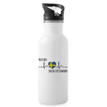 Mein Herz schlägt für Schweden Skandinavien - Trinkflasche mit integriertem Trinkhalm - Weiß - Rechts