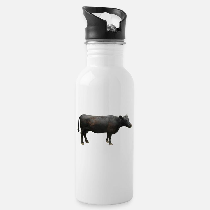 Beef black - Water bottle with straw - white