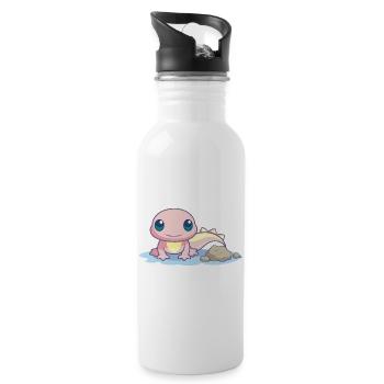 Kleiner rosa Salamander am Ufer - Trinkflasche mit integriertem Trinkhalm - Weiß - Rechts