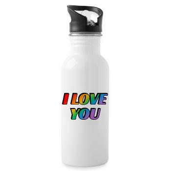 I love you - gay couple - rainbow text LGBT pride - Water bottle with straw - white - Right