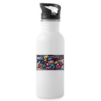 Voxel Gaming Hero with Retro Design - Water bottle with straw - white - Right