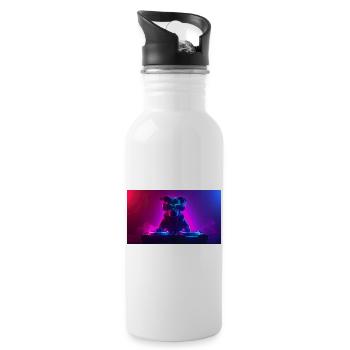 Neon DJ Hund - Trinkflasche mit integriertem Trinkhalm - Weiß - Rechts
