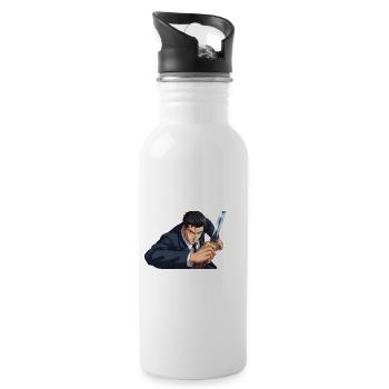 anime im Anzug mit Schwert - Trinkflasche mit integriertem Trinkhalm - Weiß - Rechts