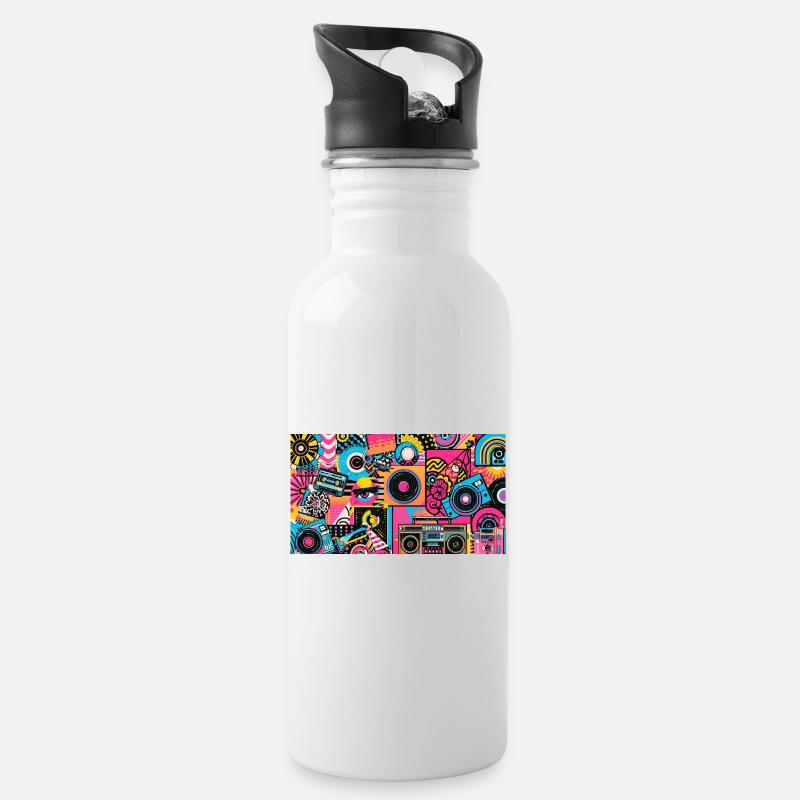 Pop-Art - Trinkflasche mit integriertem Trinkhalm - Weiß