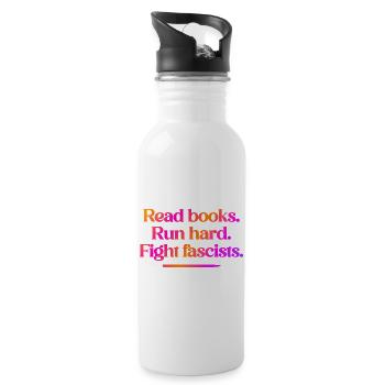 Read Books Run Hard Fight Fascists - NO KINGS - Trinkflasche mit integriertem Trinkhalm - Weiß - Rechts