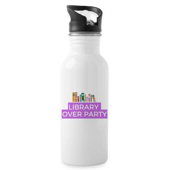 Bibliothek und Bücher sind besser als Party  - Trinkflasche mit integriertem Trinkhalm - Weiß - Rechts