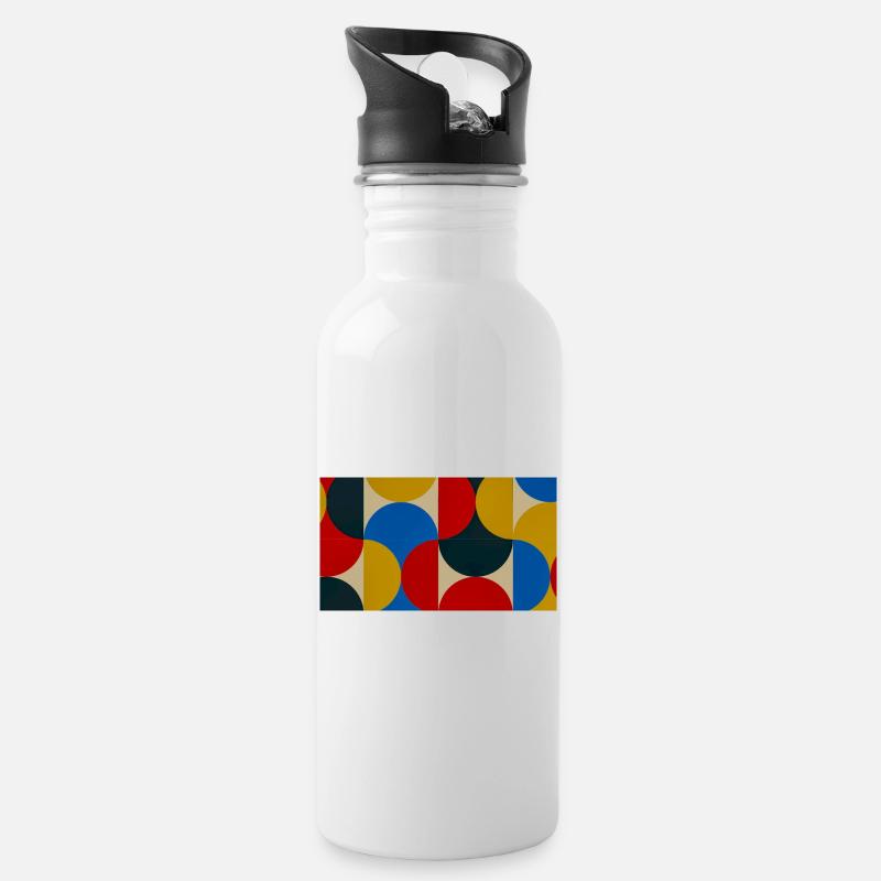 Colorful Circle Blocks - Water bottle with straw - white