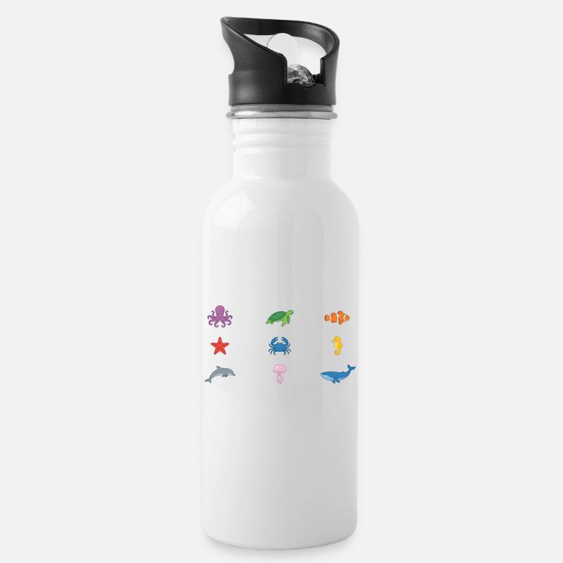 Underwater Wildlife Design - Water bottle with straw - white