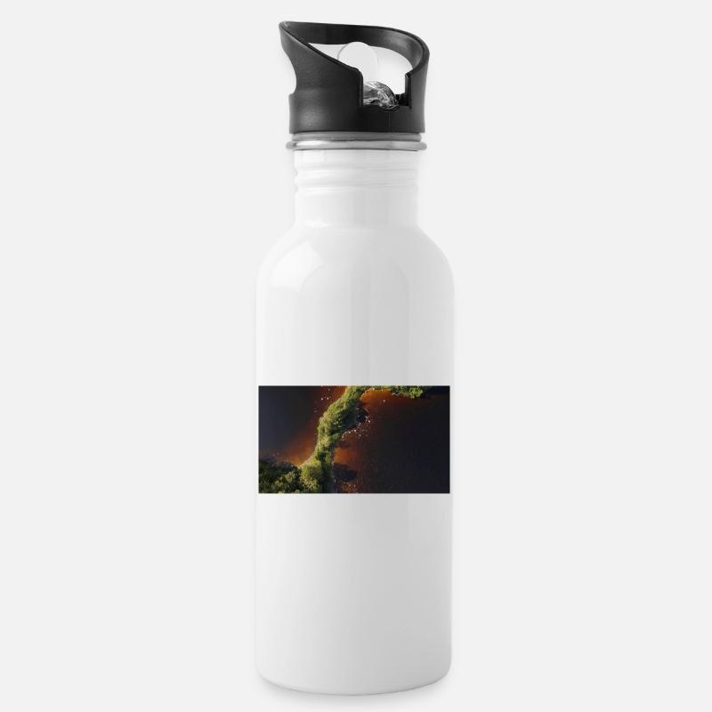 Waldfluss Uferlinie - Trinkflasche mit integriertem Trinkhalm - Weiß