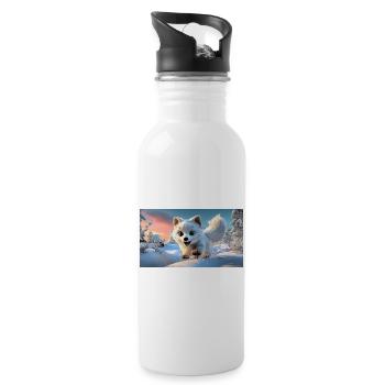 Flying arctic fox in the snow - Water bottle with straw - white - Right