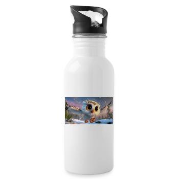 Flauschige Schnee-Eule mit Kulleraugen im Flug - Trinkflasche mit integriertem Trinkhalm - Weiß - Rechts