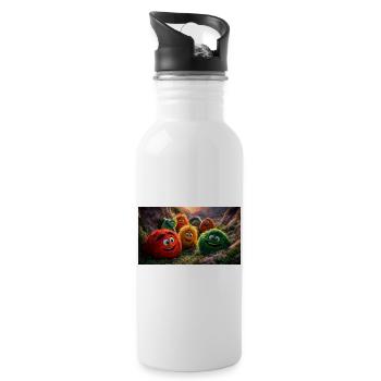 Cheerful Fluffy Monster Pixar Style Fun - Water bottle with straw - white - Right