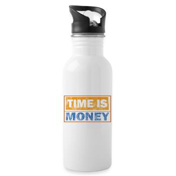 Zeit ist Geld: Kontrasttypografie - Trinkflasche mit integriertem Trinkhalm - Weiß - Rechts
