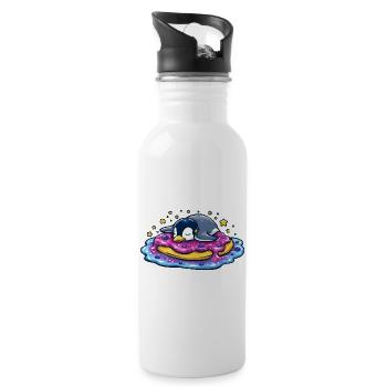 Sleeping penguin on donut - Water bottle with straw - white - Right