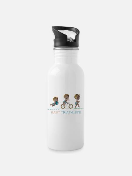 Kleiner Outdoor-Triathlet - Trinkflasche mit integriertem Trinkhalm - Weiß