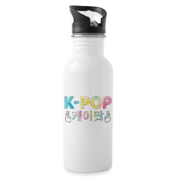 K Pop Korean Hangul Finger Heart - Water bottle with straw - white - Right