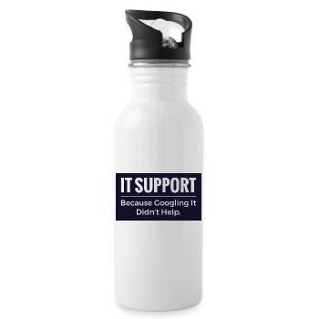 IT Support T-Shirt – Funny Tech Office Humour - Water bottle with straw - white - Right