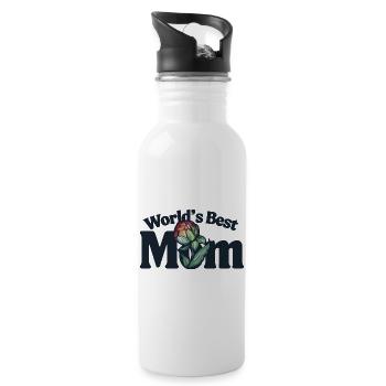 World's Best Mom Floral Emblem - Water bottle with straw - white - Right