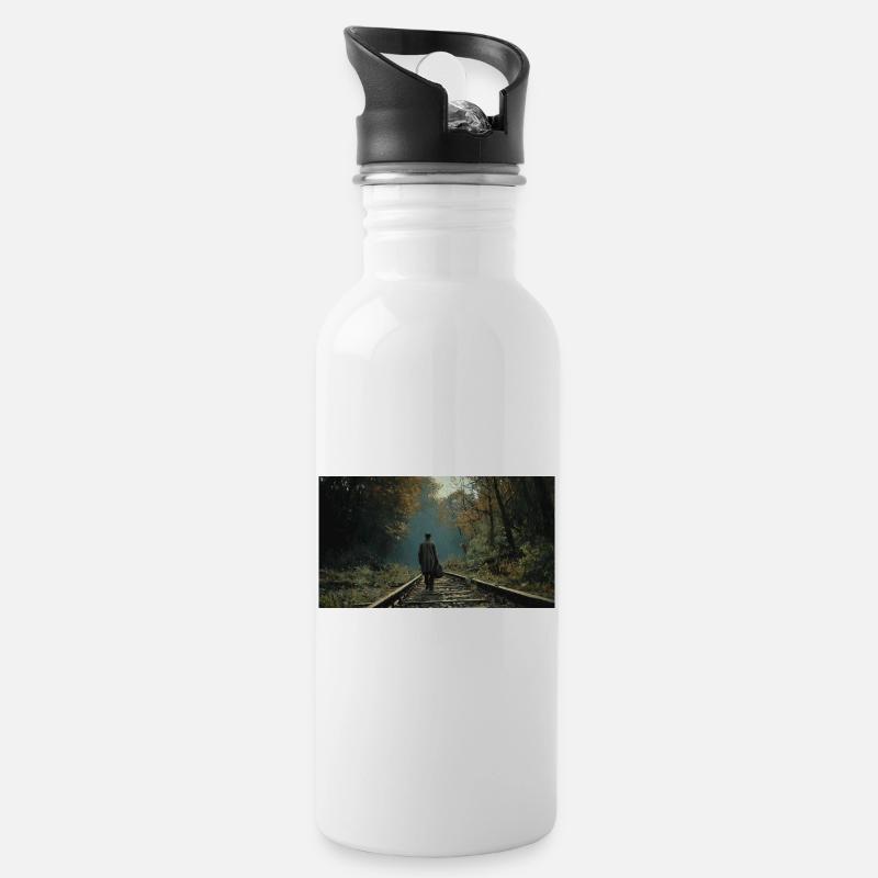 Epischer Moment in der Nähe der Schienen - Trinkflasche mit integriertem Trinkhalm - Weiß