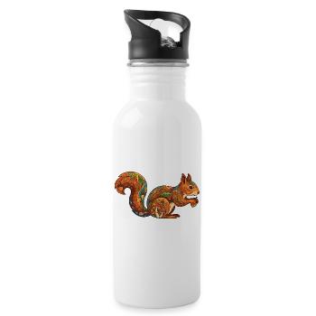 Autumnal Squirrel Pattern Forest Life Nature - Water bottle with straw - white - Right