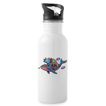 Galaktik Gecko Regenbogen Chamäleon Weltraum Reise - Trinkflasche mit integriertem Trinkhalm - Weiß - Rechts