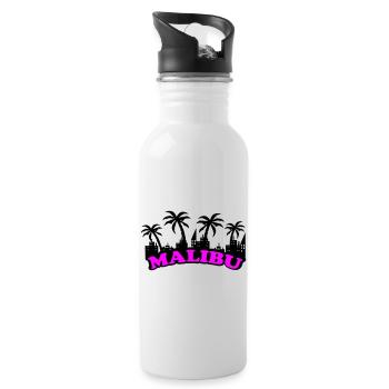 Malibu Neon Pink Schrift - Trinkflasche mit integriertem Trinkhalm - Weiß - Rechts
