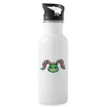 Buntes Blumenhasen – Gesicht - Trinkflasche mit integriertem Trinkhalm - Weiß - Rechts