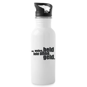 Der wahre Held... - Trinkflasche mit integriertem Trinkhalm - Weiß - Rechts
