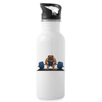 Lustiges Mops-Gewichtheben-Kreuzheben-Fitnessstudio - Trinkflasche mit integriertem Trinkhalm - Weiß - Rechts