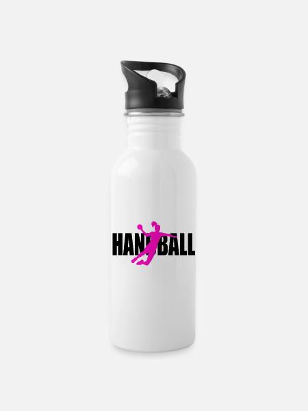 Handball - Trinkflasche mit integriertem Trinkhalm - Weiß