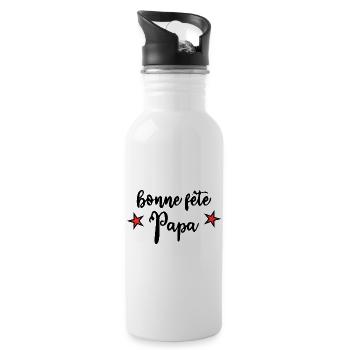 PAPA. VATERTAG. FROHER VATERTAG. ALLES GUTE ZUM GEBURTSTAG. - Trinkflasche mit integriertem Trinkhalm - Weiß - Rechts