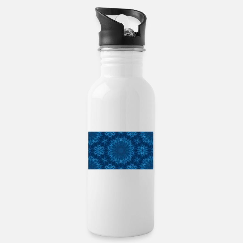 Motif Blue Ocean Mandala – Abstract Water Kaleid - Gourde avec paille intégrée - blanc