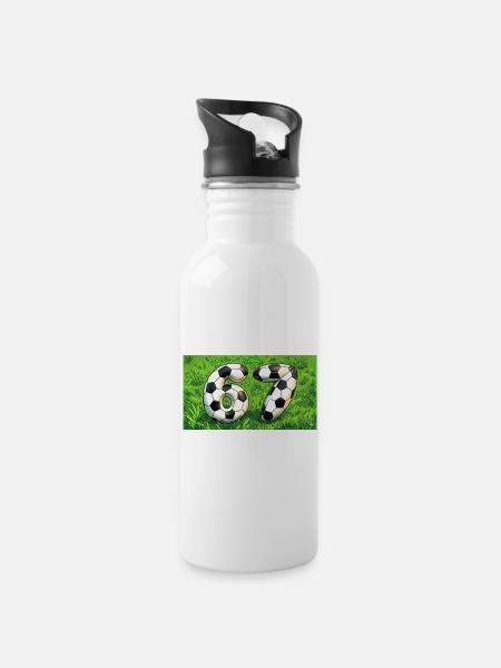 Six Seven Fußball Design - Trinkflasche mit integriertem Trinkhalm - Weiß