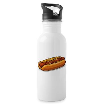 Cheese Covered Hot Dog Illustration - Water bottle with straw - white - Right