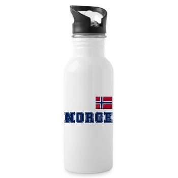 NORWEGN - NORGE Trikot Look - Flagge auf der Brust - Trinkflasche mit integriertem Trinkhalm - Weiß - Rechts