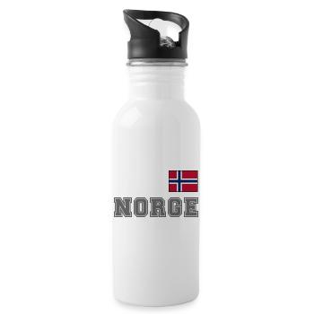 NORWEGN - NORGE Trikot Look - Flagge auf der Brust - Trinkflasche mit integriertem Trinkhalm - Weiß - Rechts